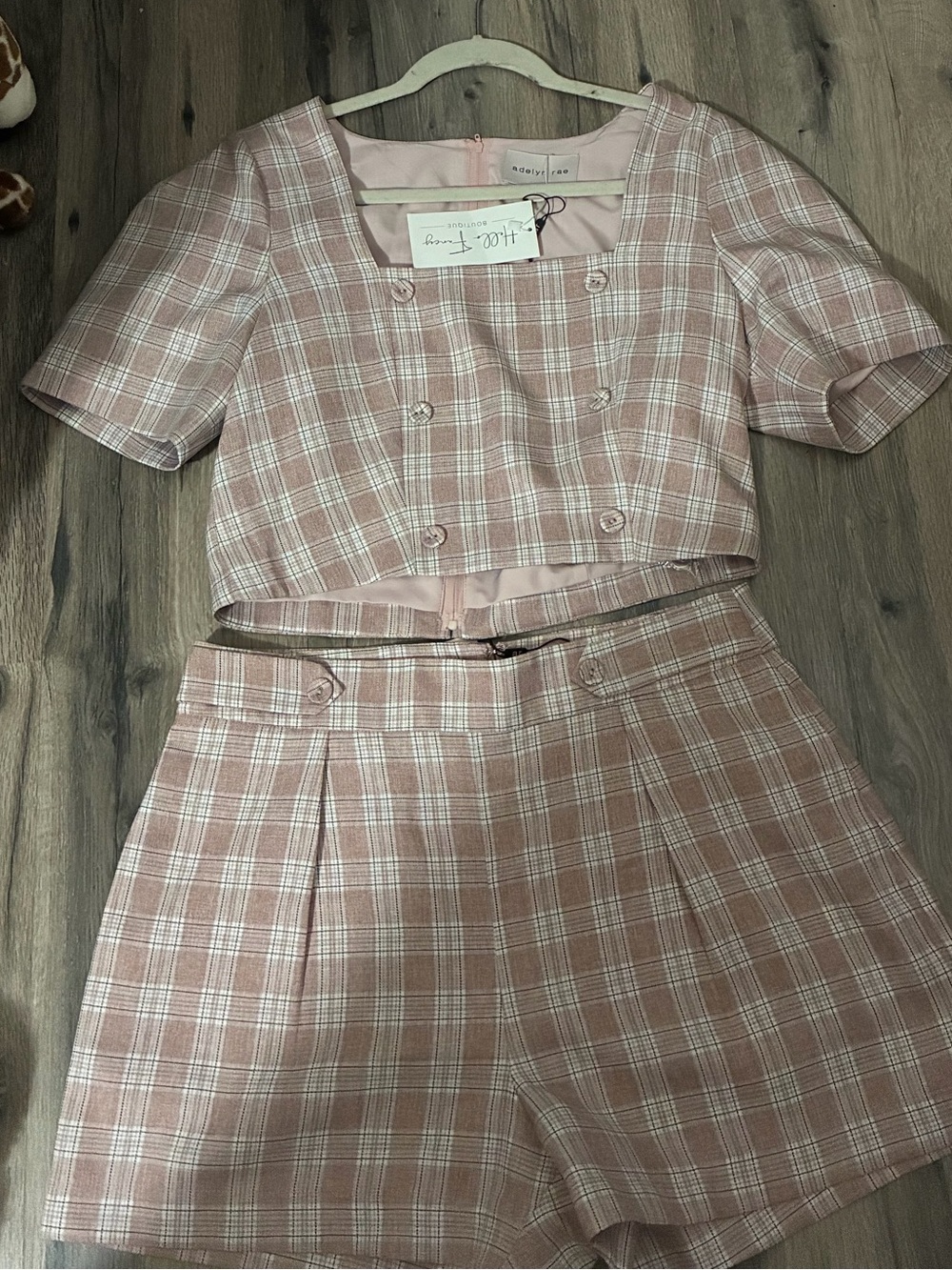 Two-Piece Pink Plaid Crop Top & High-Waist Shorts Set Elle Woods Style!